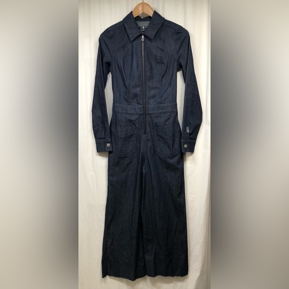 7 for all Mankind Denim Jumpsuit Zip Front Long Sleeve Bootcut XS - Picture 2 of 16